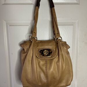 B Makowsky leather mustard yellow shoulder with gold tone hardwares